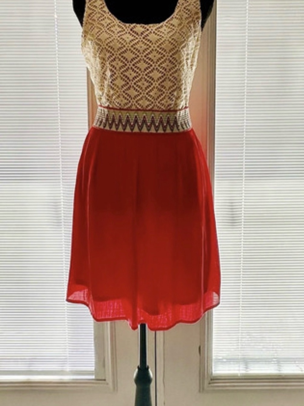 Lily Rose Red Skater Skirt with Cream Crochet Bodice